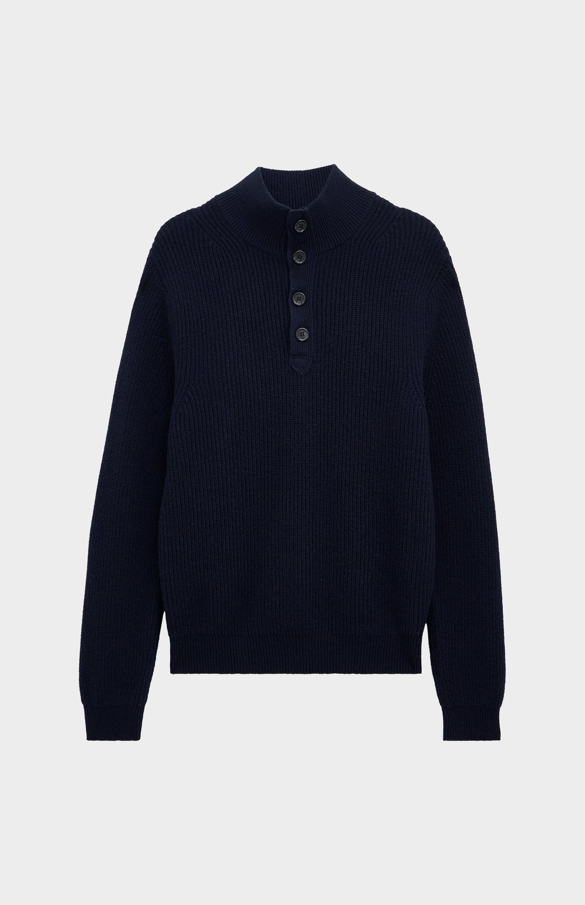 Pringle of Scotland Men’s Cashmere Button Neck Jumper In Navy Blue flat shot
