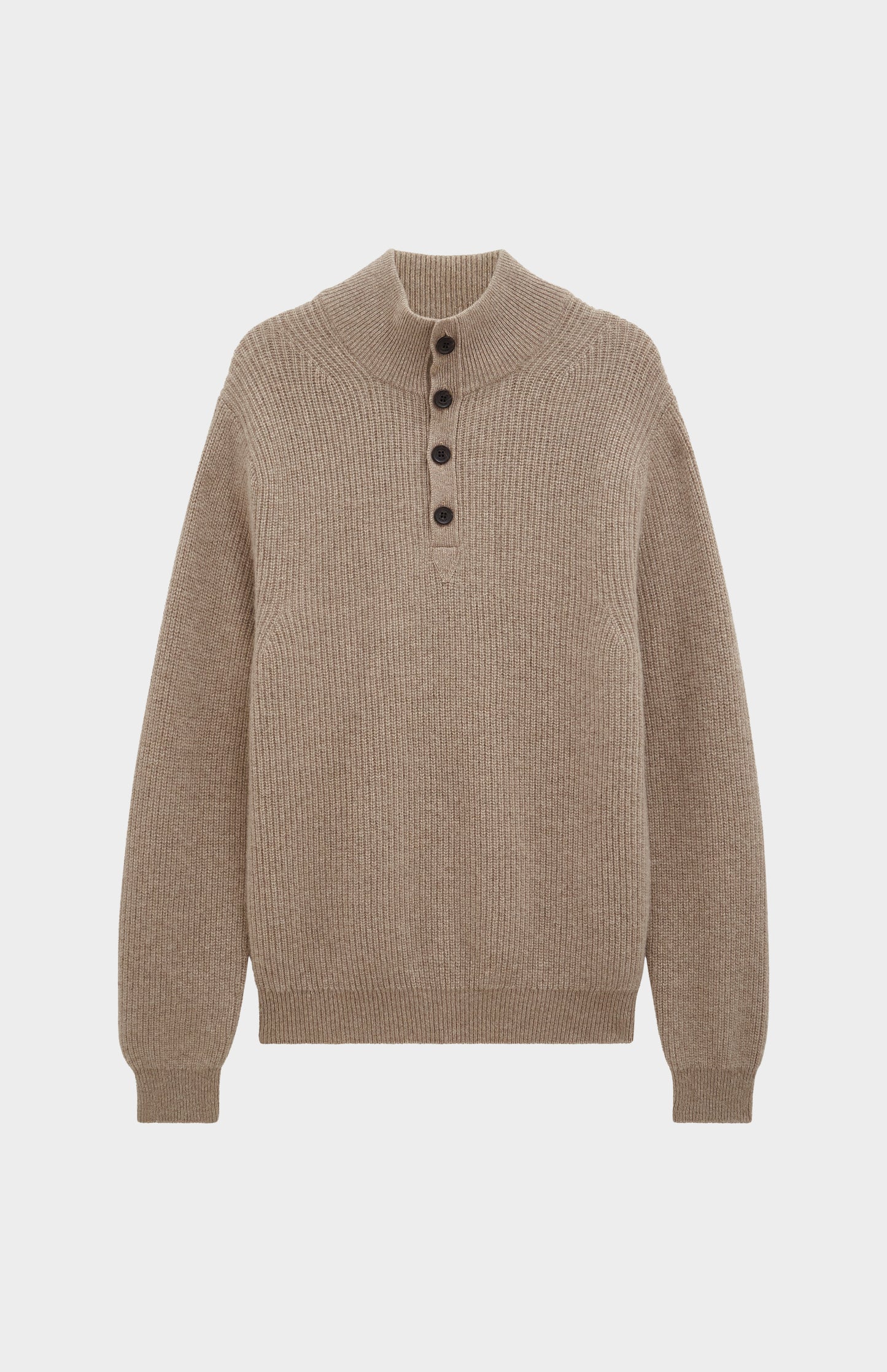Pringle Men’s Cashmere Button Neck Jumper In Mushroom Melange flat shot