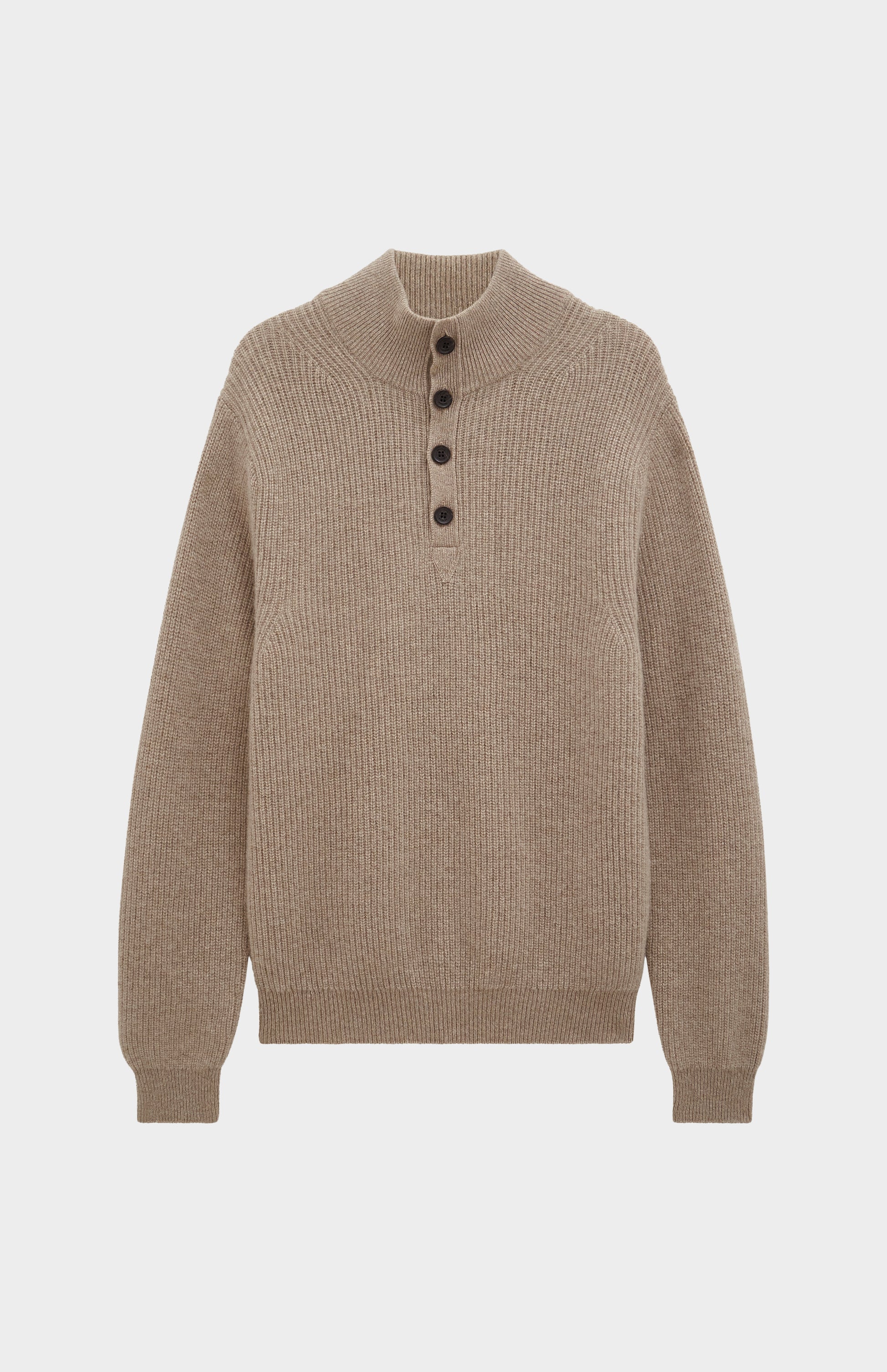 Pringle Men’s Cashmere Button Neck Jumper In Mushroom Melange flat shot