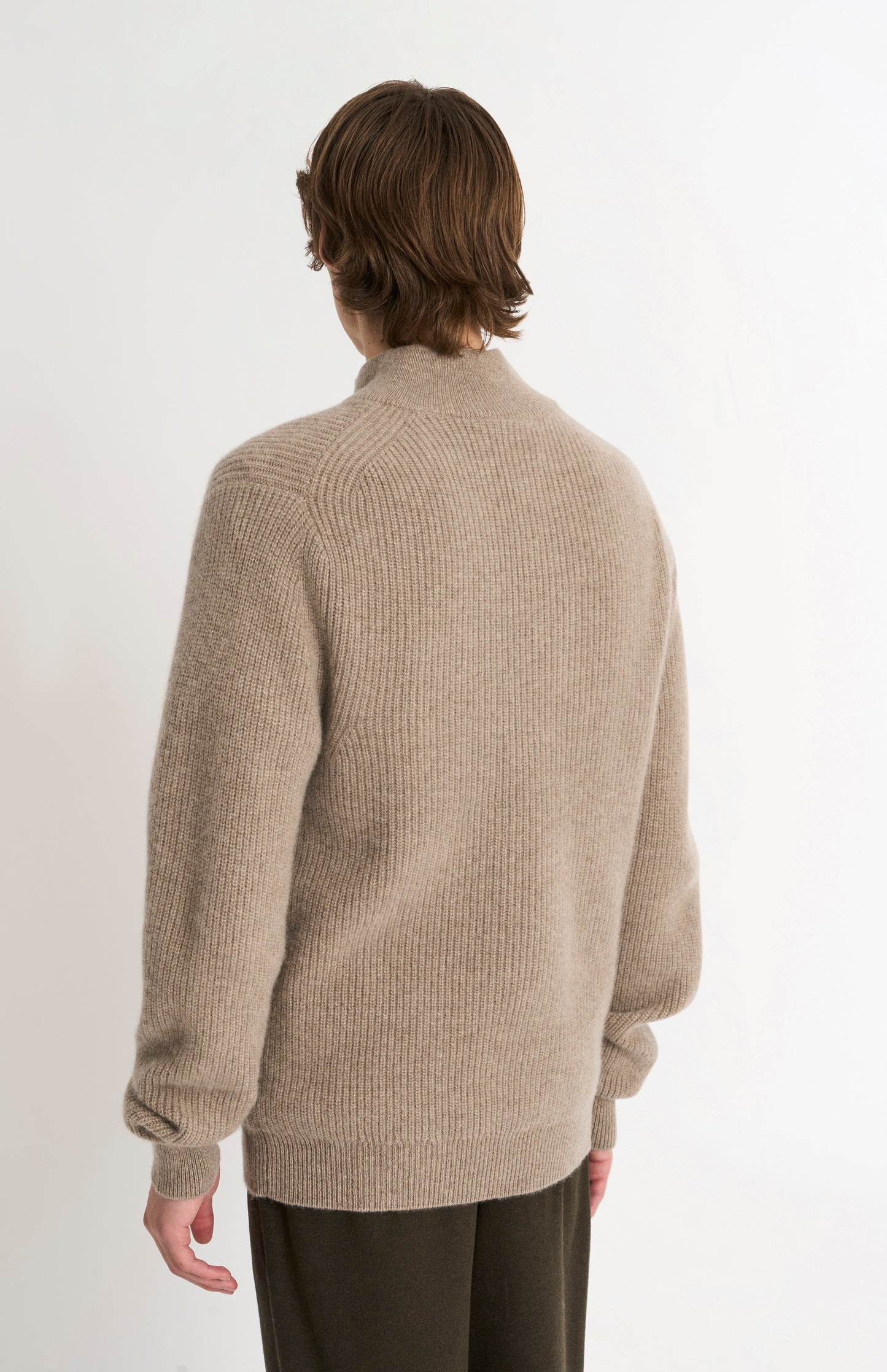 Pringle Men’s Cashmere Button Neck Jumper In Mushroom Melange rear view