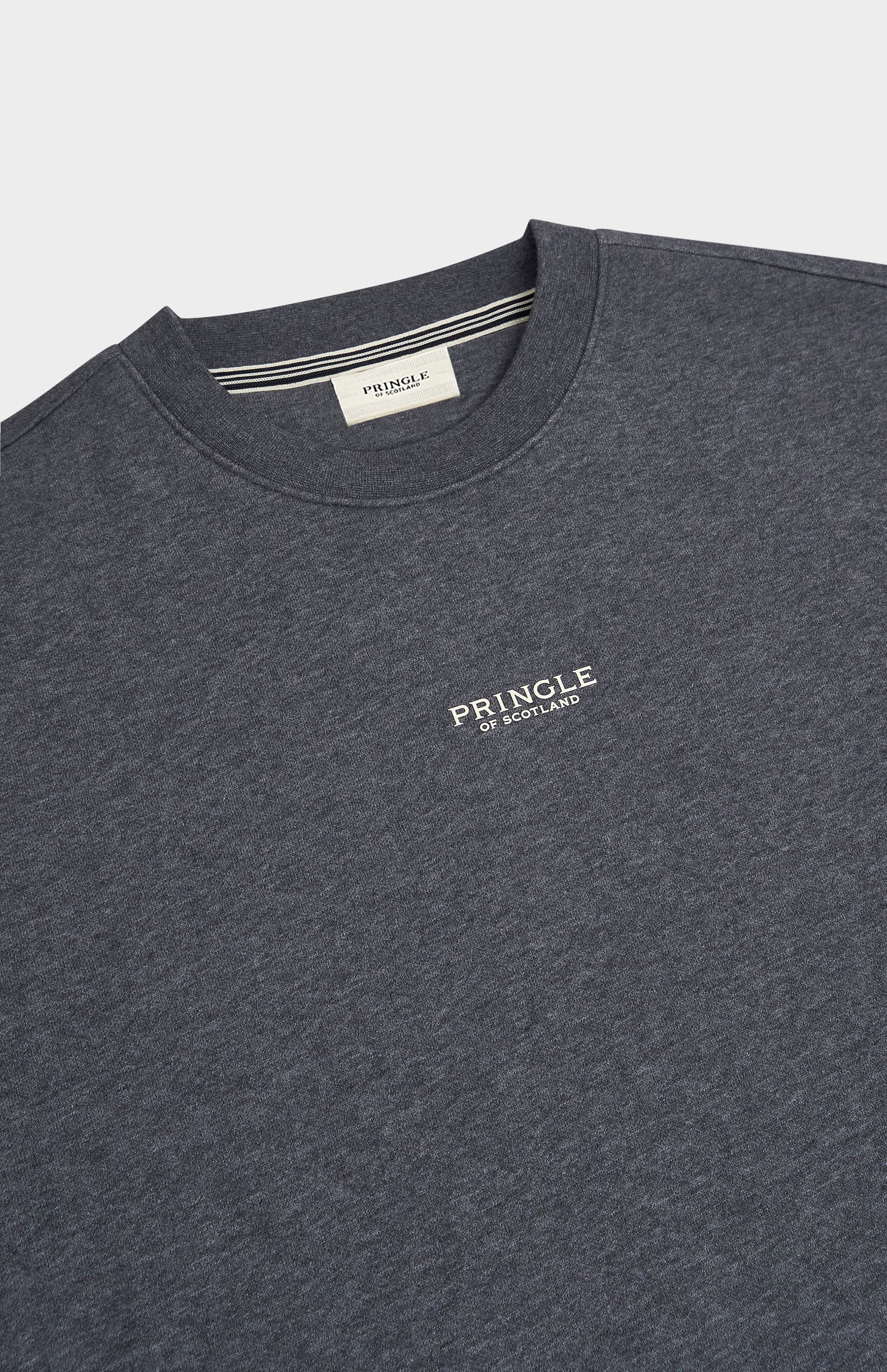 Pringle of Scotland Men's Crew Neck Sweatshirt In Charcoal Melange neck and logo detail