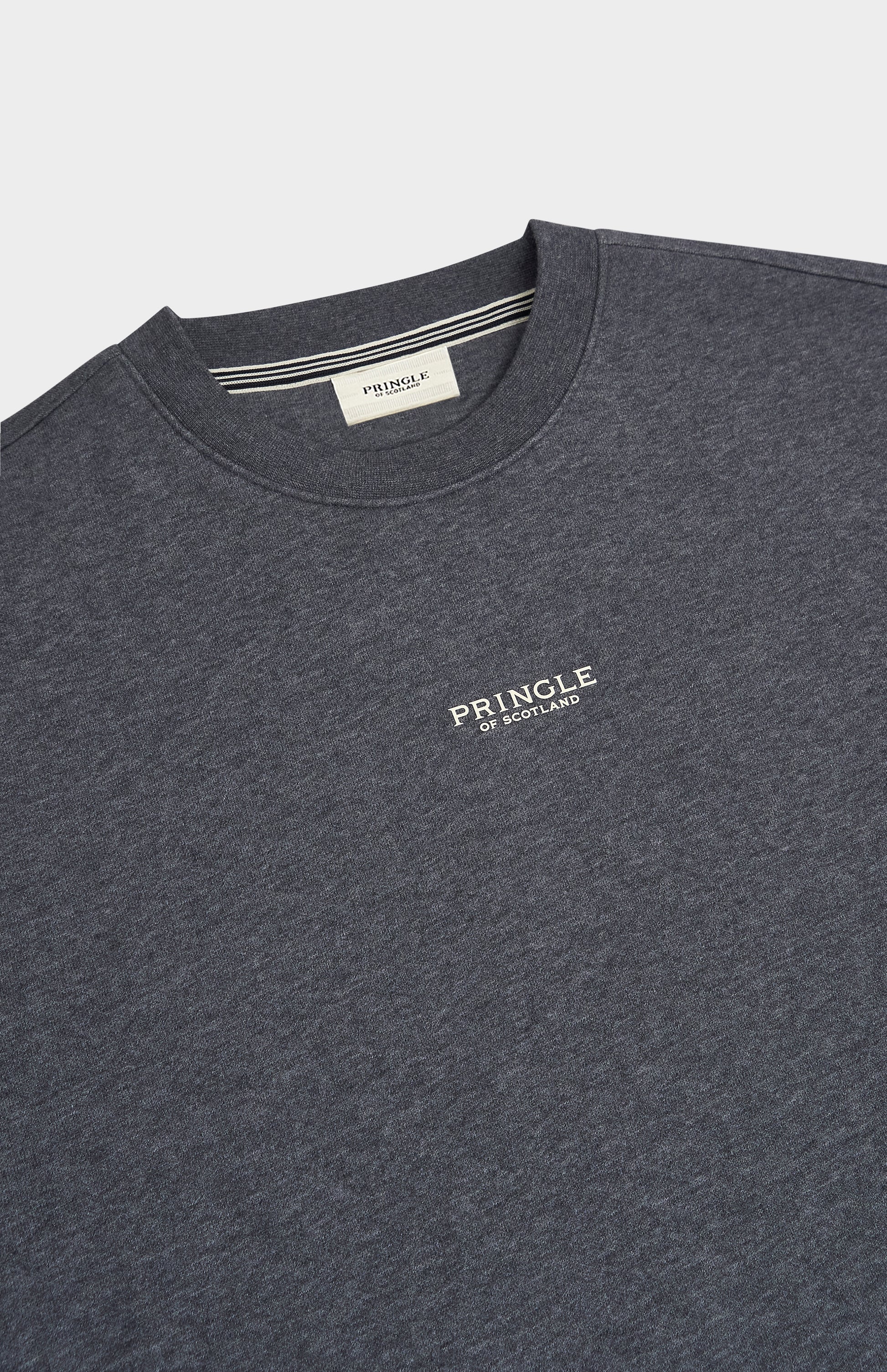 Pringle of Scotland Men's Crew Neck Sweatshirt In Charcoal Melange neck and logo detail