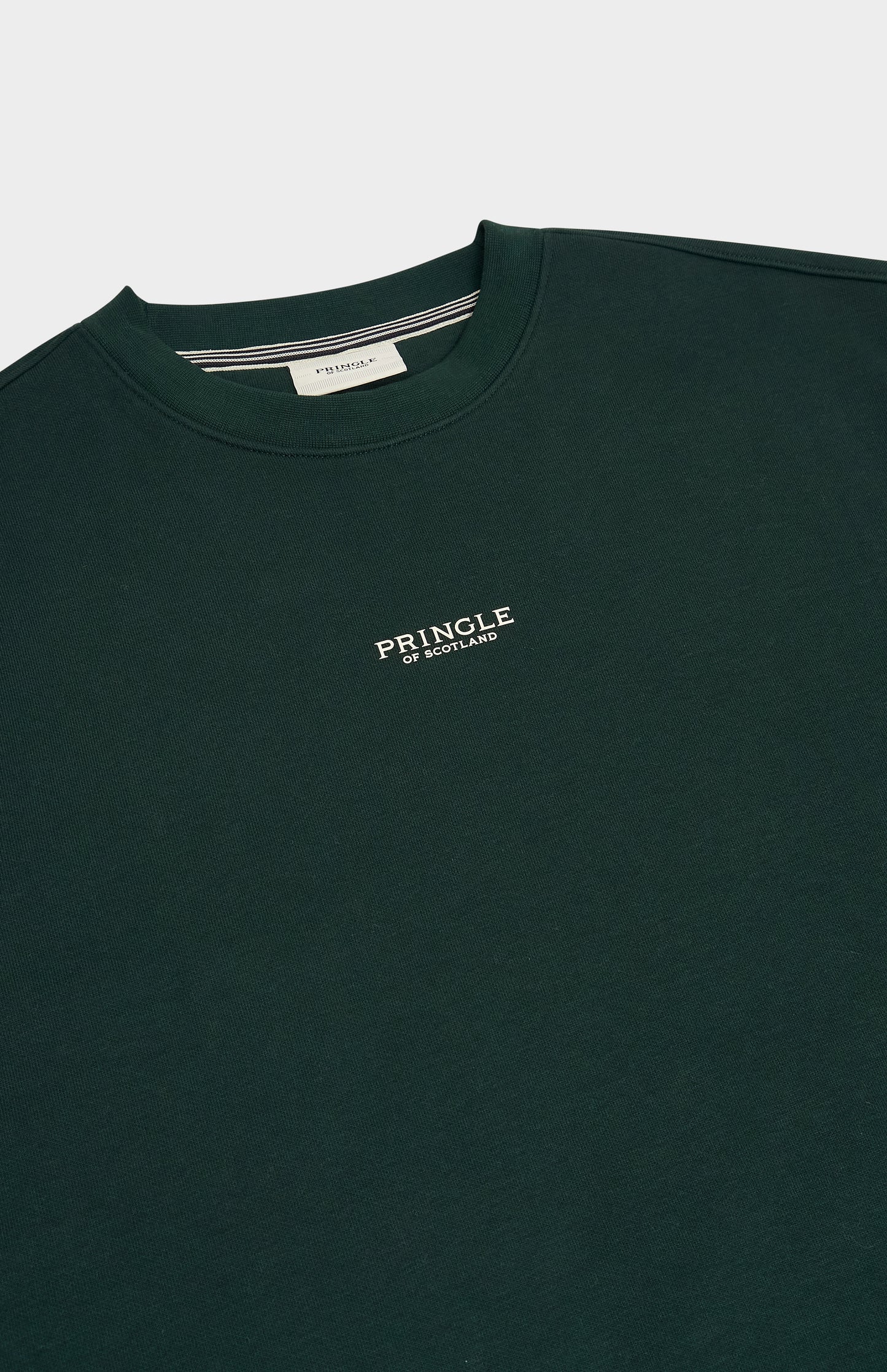 Pringle of Scotland Men's Crew Neck Sweatshirt In Pine Green neck and logo detail