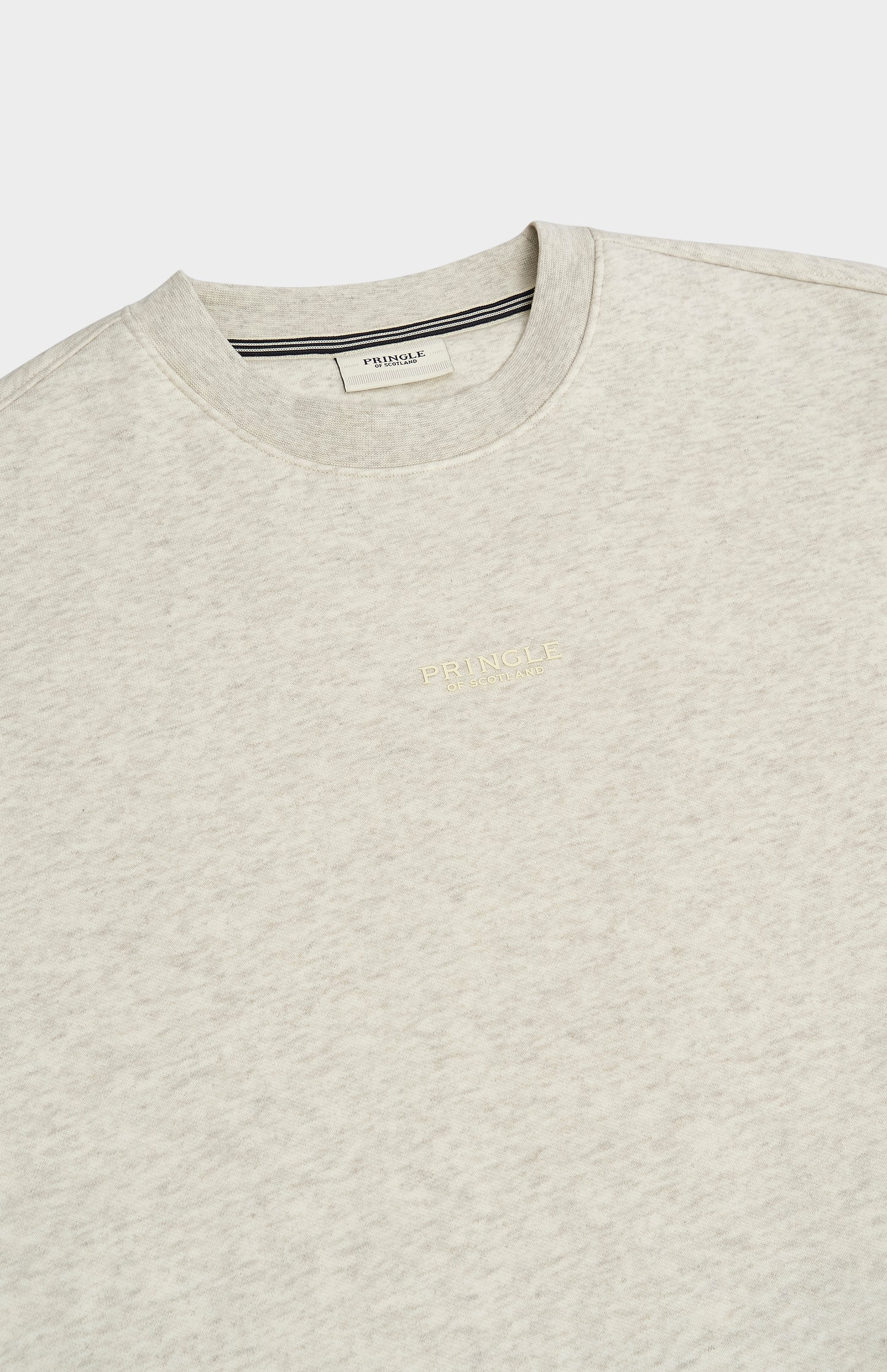 Pringle of Scotland Men's Crew Neck Sweatshirt In Ecru Beige Melange neck and logo detail