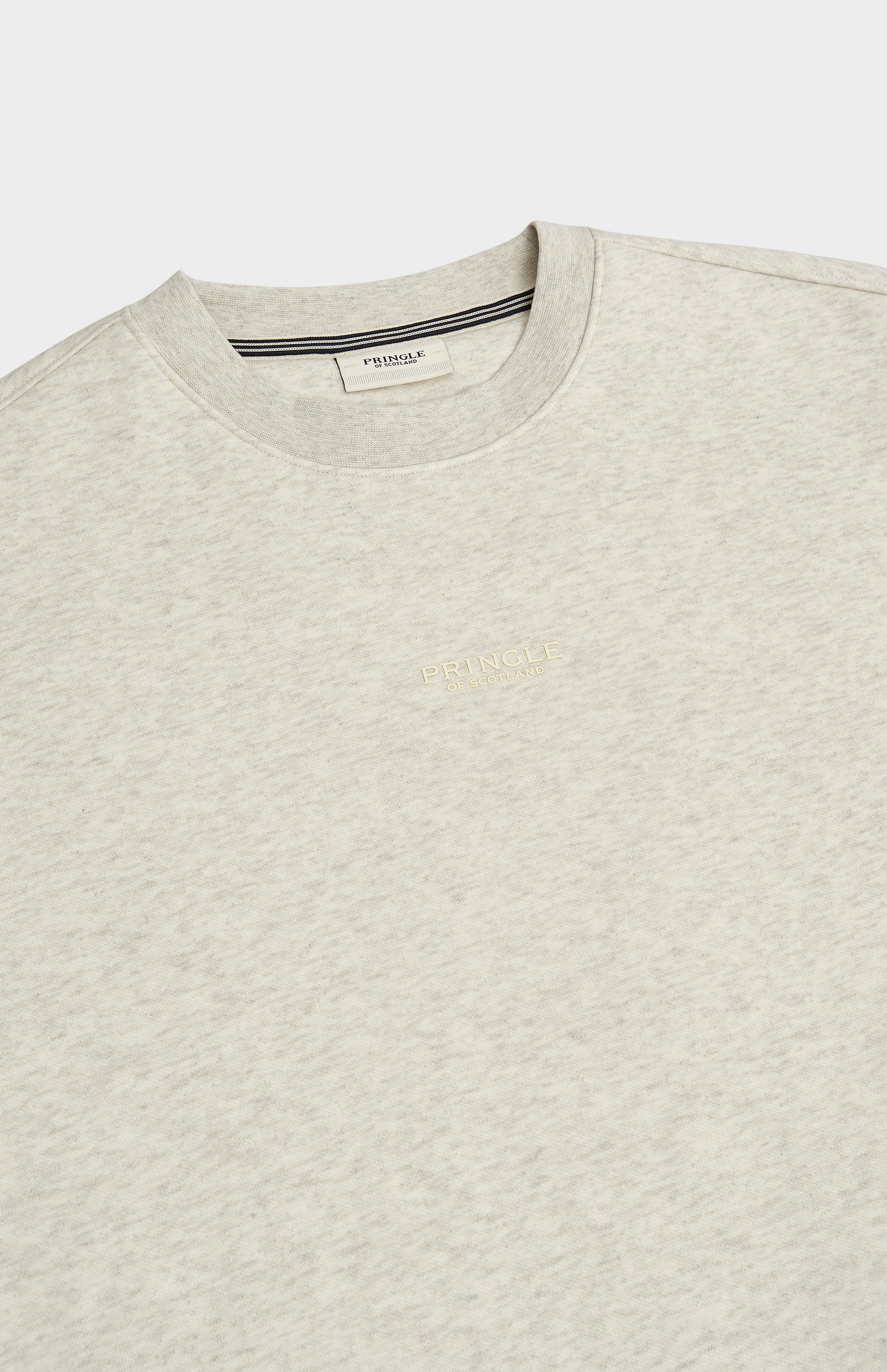 Pringle of Scotland Men's Crew Neck Sweatshirt In Ecru Beige Melange neck and logo detail