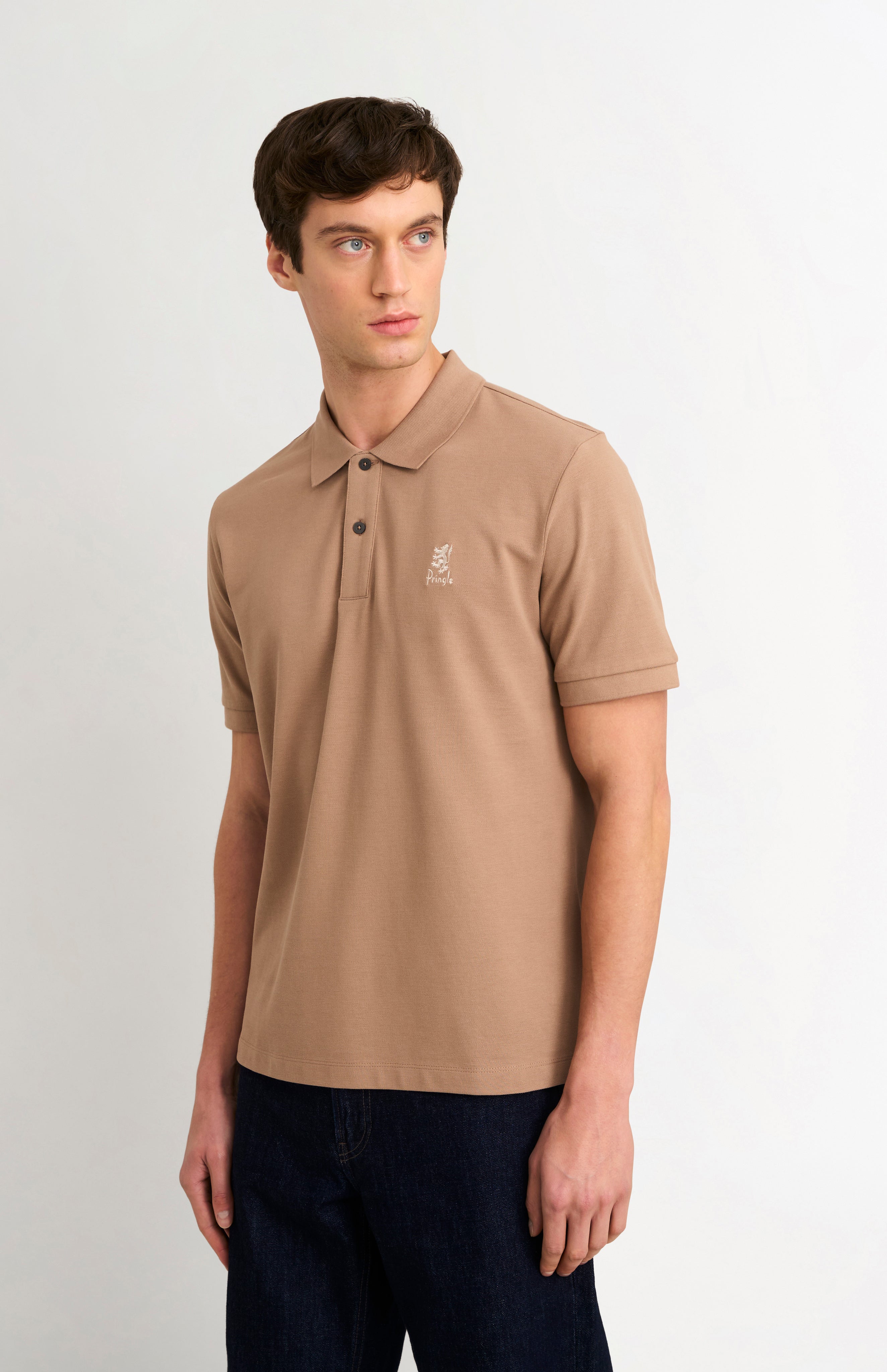 Pringle Of Scotland Men's Cotton Pique Polo Shirt In Mushroom