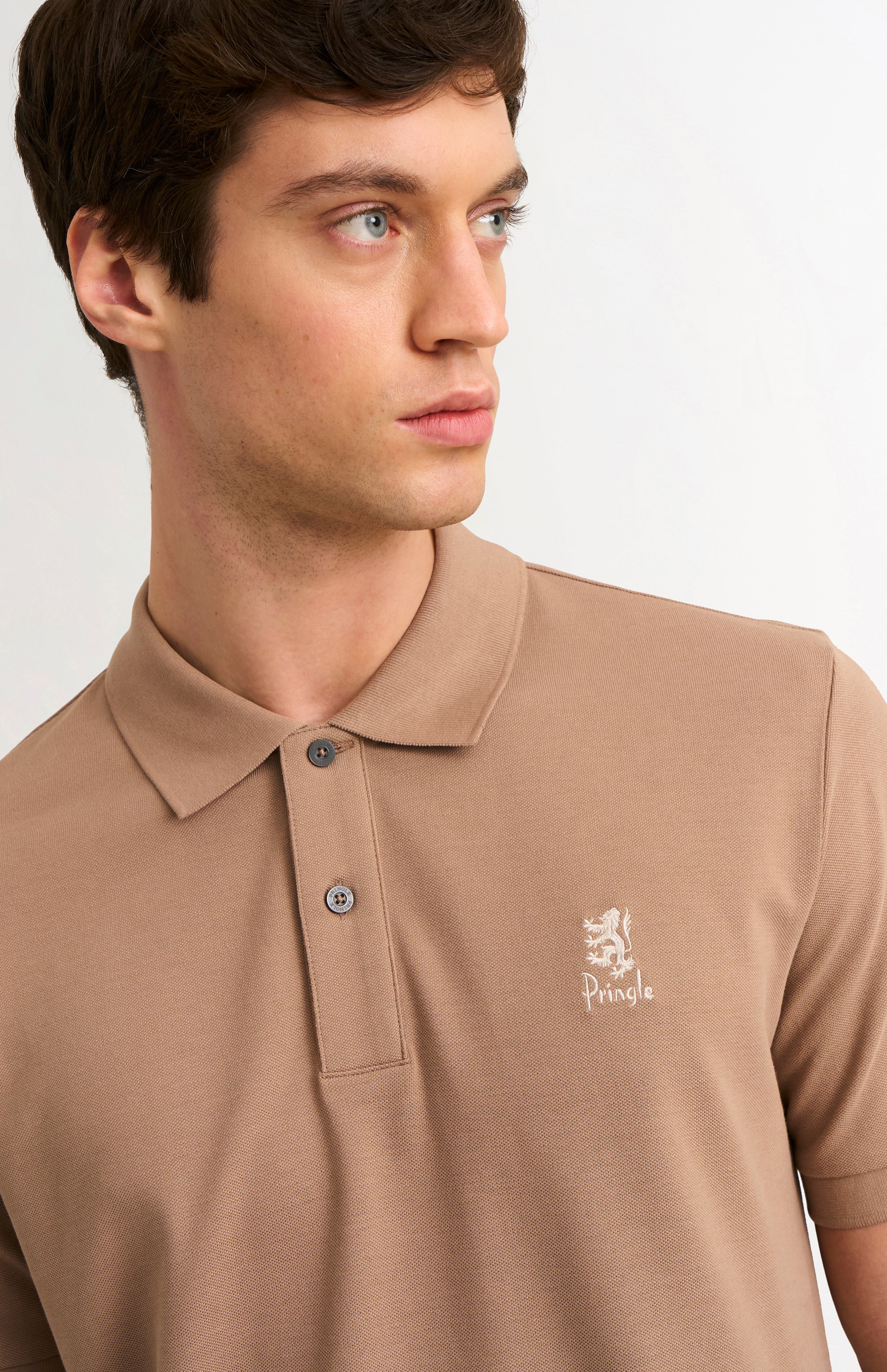 Pringle Of Scotland Men's Cotton Pique Polo Shirt In Mushroom