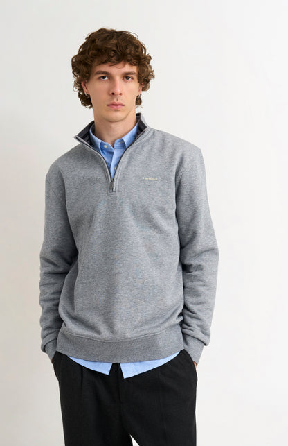 Men's Qtr Zip Track Jumper In Grey Melange