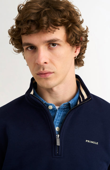 Men's Qtr Zip Track Jumper In Navy Blue