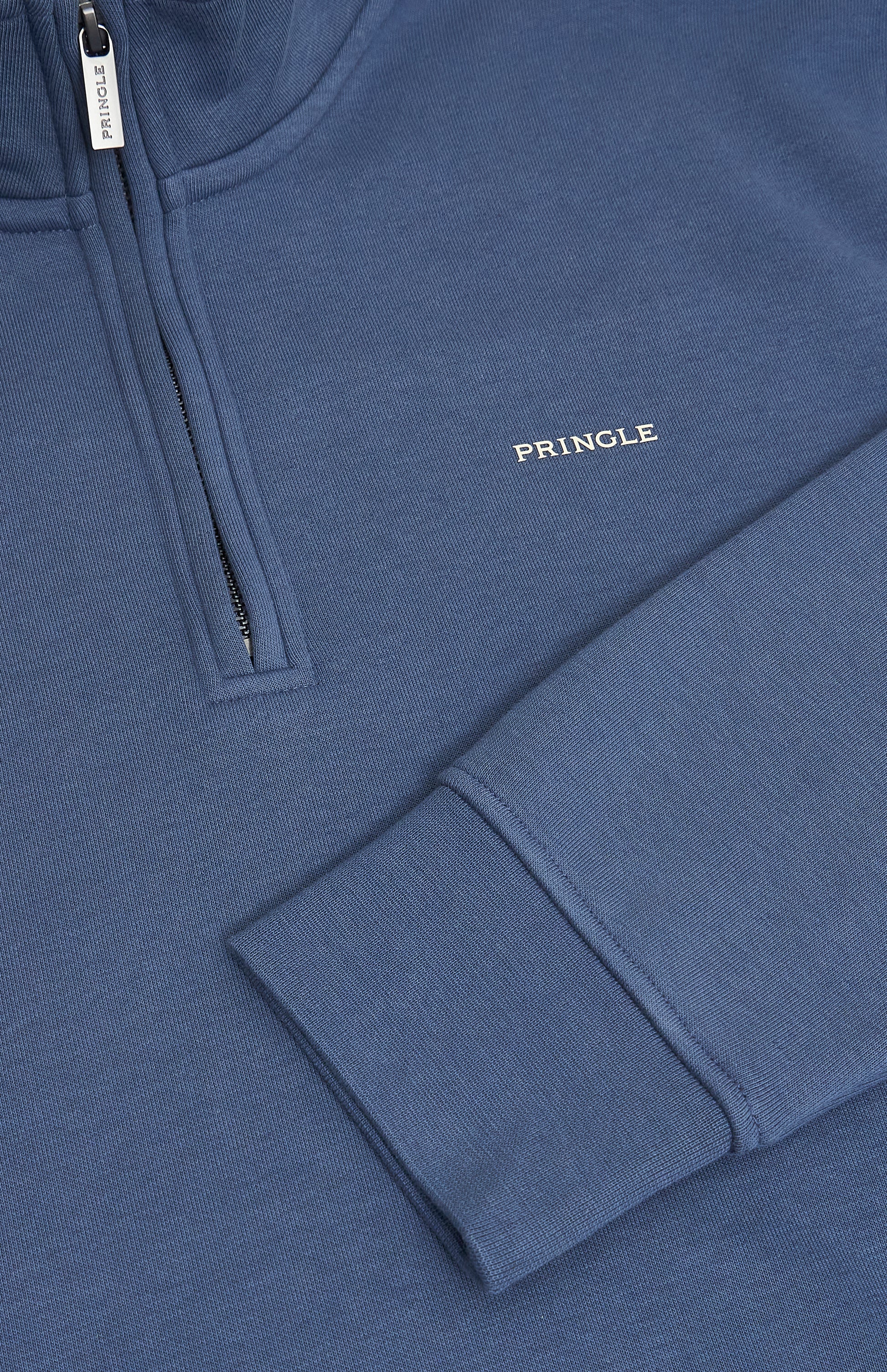 Pringle Men's Qtr Zip Track Jumper In Bearing Sea Blue Pringle embroidery detail