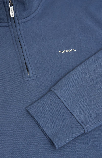 Pringle Men's Qtr Zip Track Jumper In Bearing Sea Blue Pringle embroidery detail