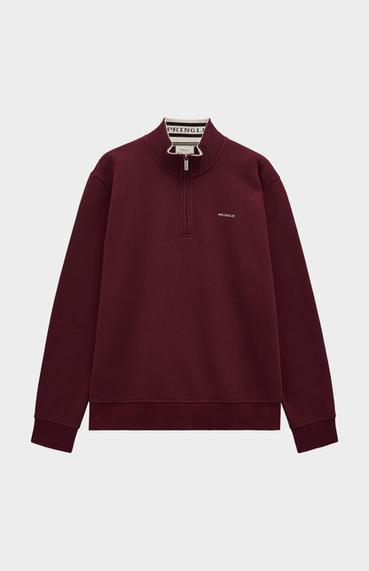 Mens Quarter Zip Track Jumper In Burgundy