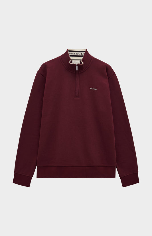 Mens Quarter Zip Track Jumper In Burgundy