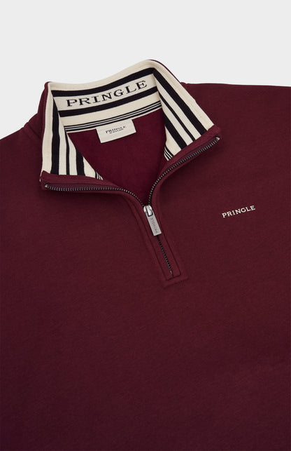 Mens Quarter Zip Track Jumper In Burgundy