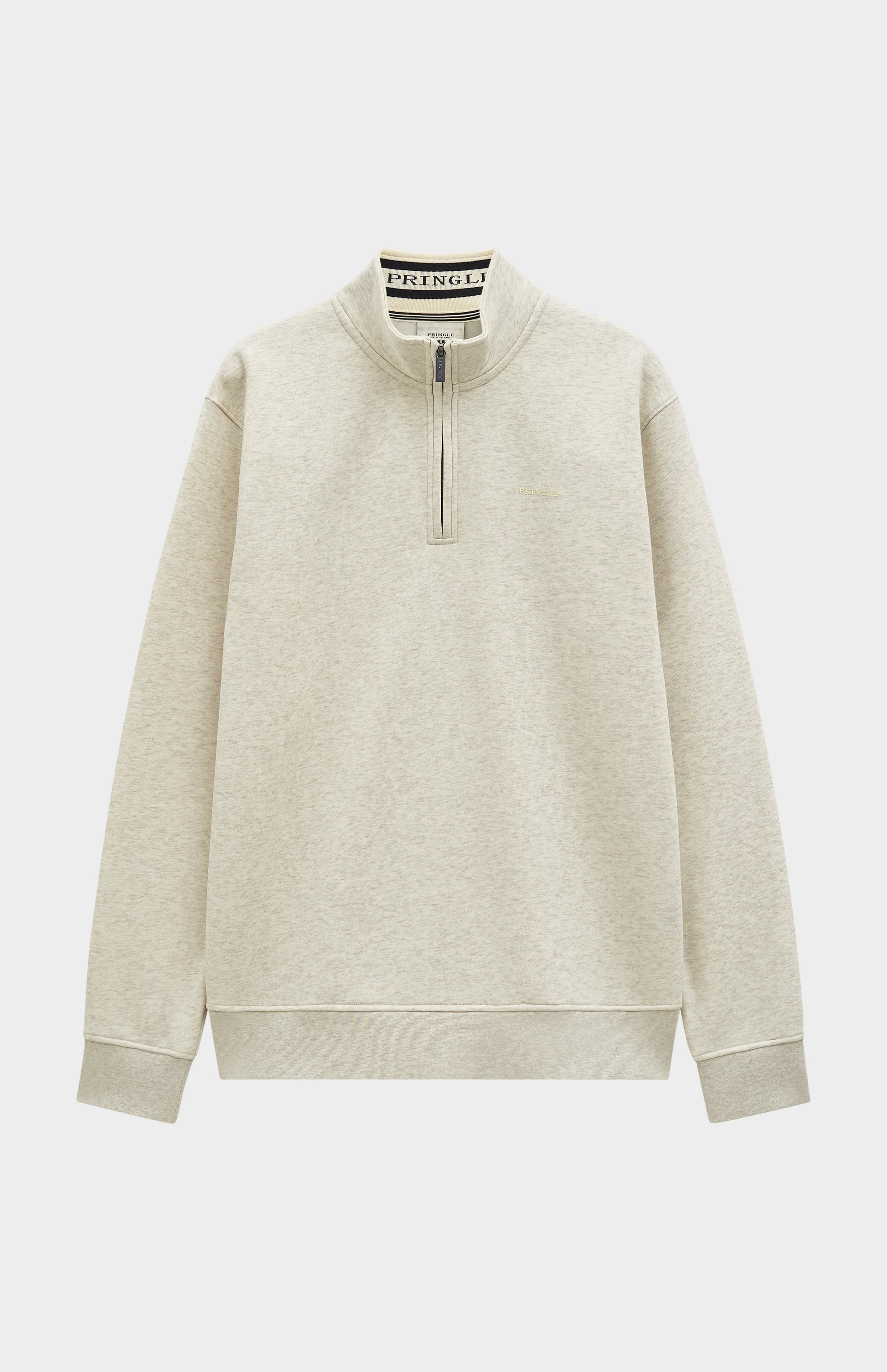 Pringle Men's Qtr Zip Track Jumper In Ecru Beige Melange
