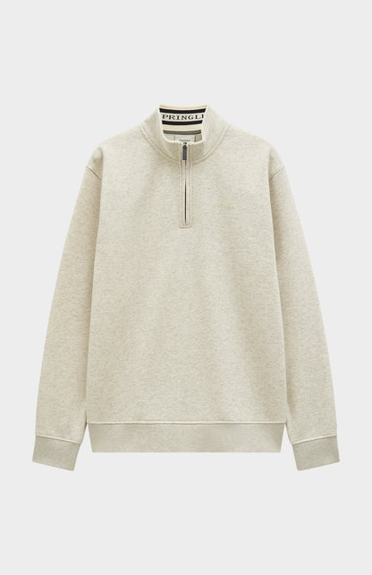 Pringle Men's Qtr Zip Track Jumper In Ecru Beige Melange