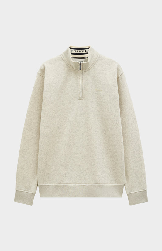 Men's Qtr Zip Track Jumper In Ecru Beige Melange