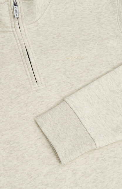 Pringle Men's Qtr Zip Track Jumper In Ecru Beige Melange zip detail