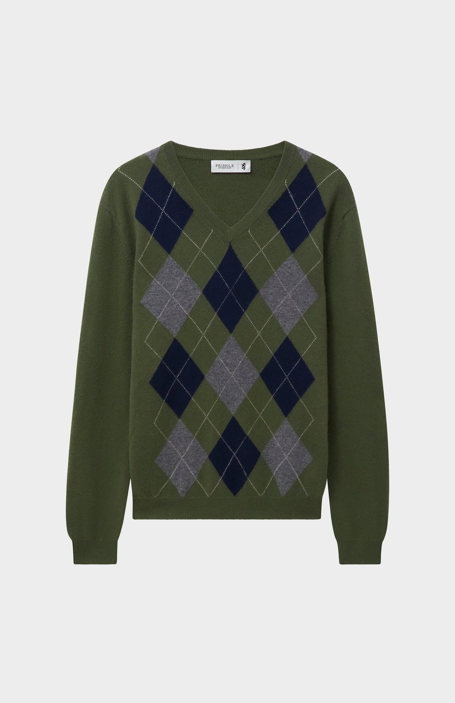 Pringle Men's V Neck Cashmere Argyle Jumper In Evergreen, Grey & Navy