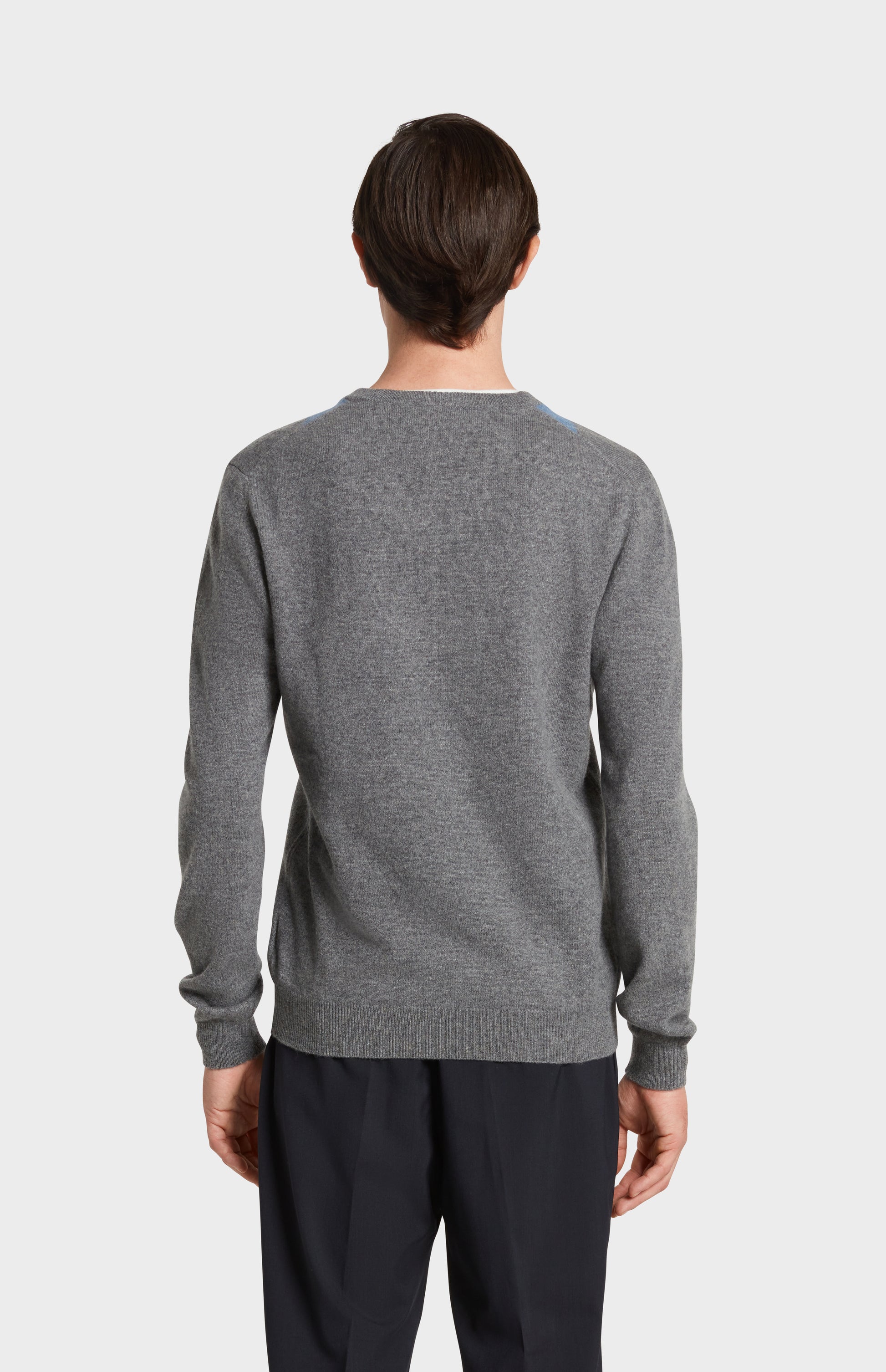 Back Image of Pringle of Scotland V Neck Cashmere Jumper in Grey Melange