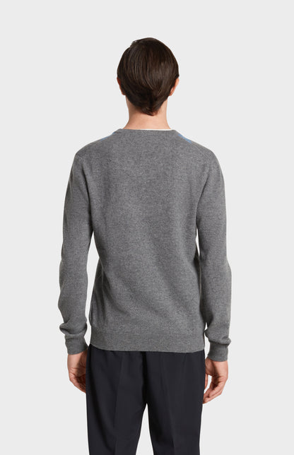 Back Image of Pringle of Scotland V Neck Cashmere Jumper in Grey Melange