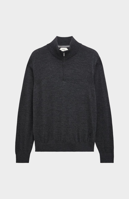 Men's Qtr Zip Extra Fine Merino Wool Jumper In Charcoal