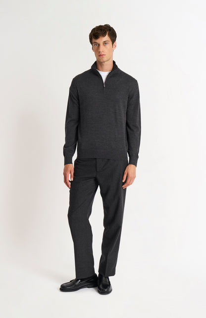 Men's Qtr Zip Extra Fine Merino Wool Jumper In Charcoal