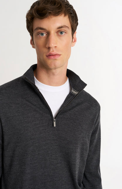 Men's Qtr Zip Extra Fine Merino Wool Jumper In Charcoal