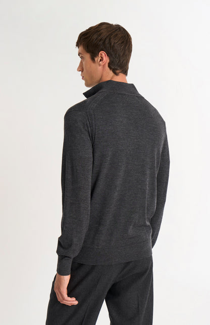 Men's Qtr Zip Extra Fine Merino Wool Jumper In Charcoal