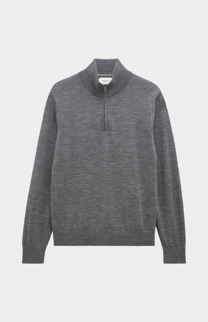 Men's Qtr Zip Extra Fine Merino Wool Jumper In Grey Melange