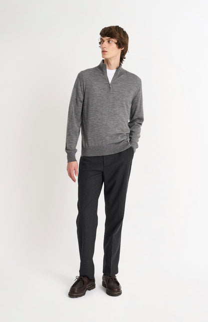 Men's Qtr Zip Extra Fine Merino Wool Jumper In Grey Melange