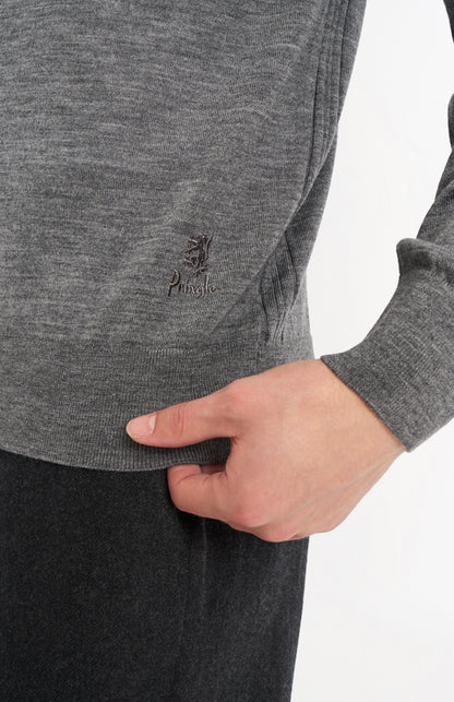 Men's Qtr Zip Extra Fine Merino Wool Jumper In Grey Melange