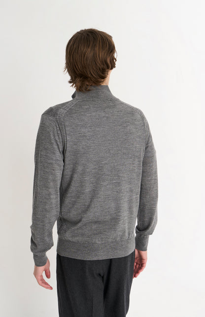 Men's Qtr Zip Extra Fine Merino Wool Jumper In Grey Melange