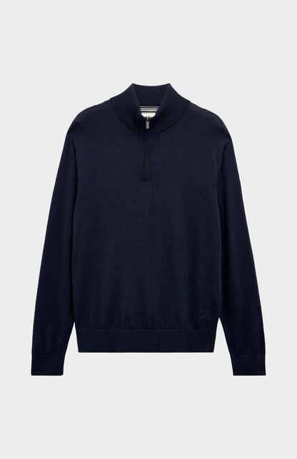 Men's Qtr Zip Extra Fine Merino Wool Jumper In Navy Blue