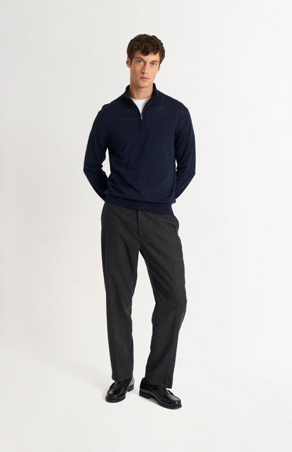 Men's Qtr Zip Extra Fine Merino Wool Jumper In Navy Blue