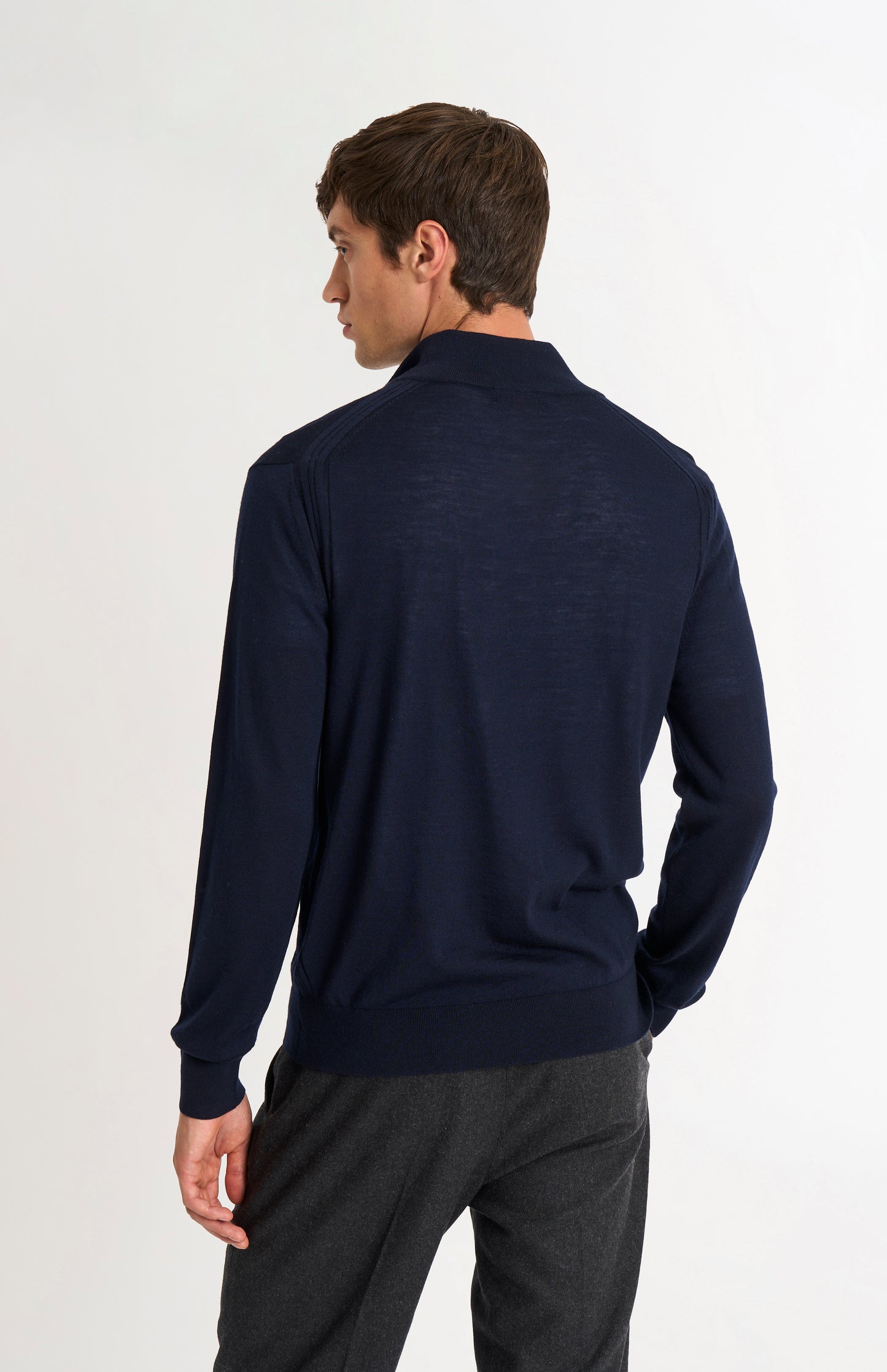 Men's Qtr Zip Extra Fine Merino Wool Jumper In Navy Blue