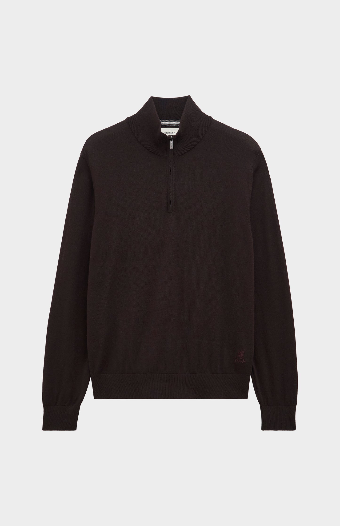 Men's Qtr Zip Extra Fine Merino Wool Jumper In Dark Brown