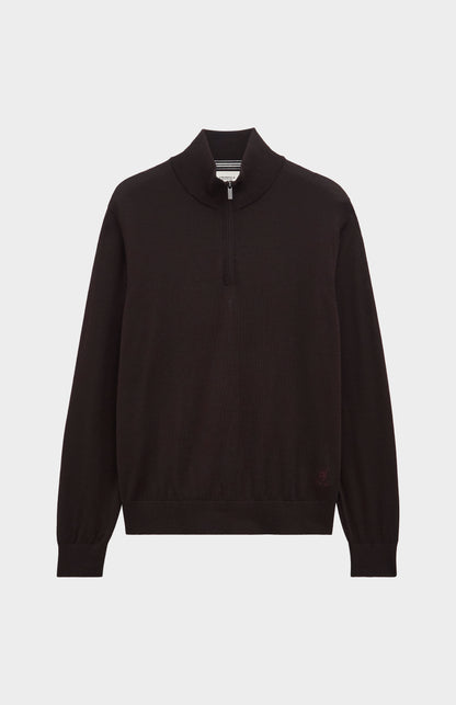 Men's Qtr Zip Extra Fine Merino Wool Jumper In Dark Brown