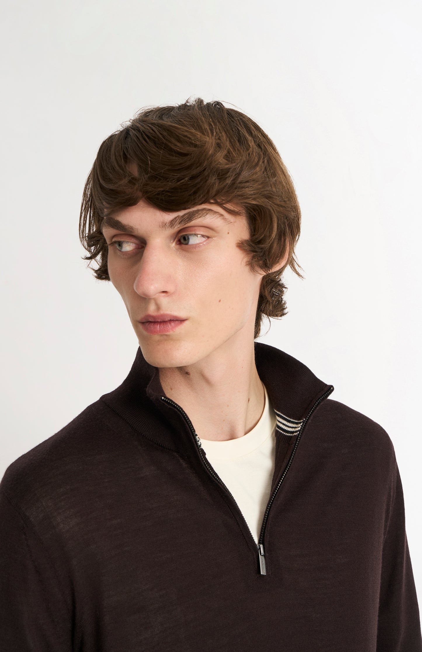 Men's Qtr Zip Extra Fine Merino Wool Jumper In Dark Brown