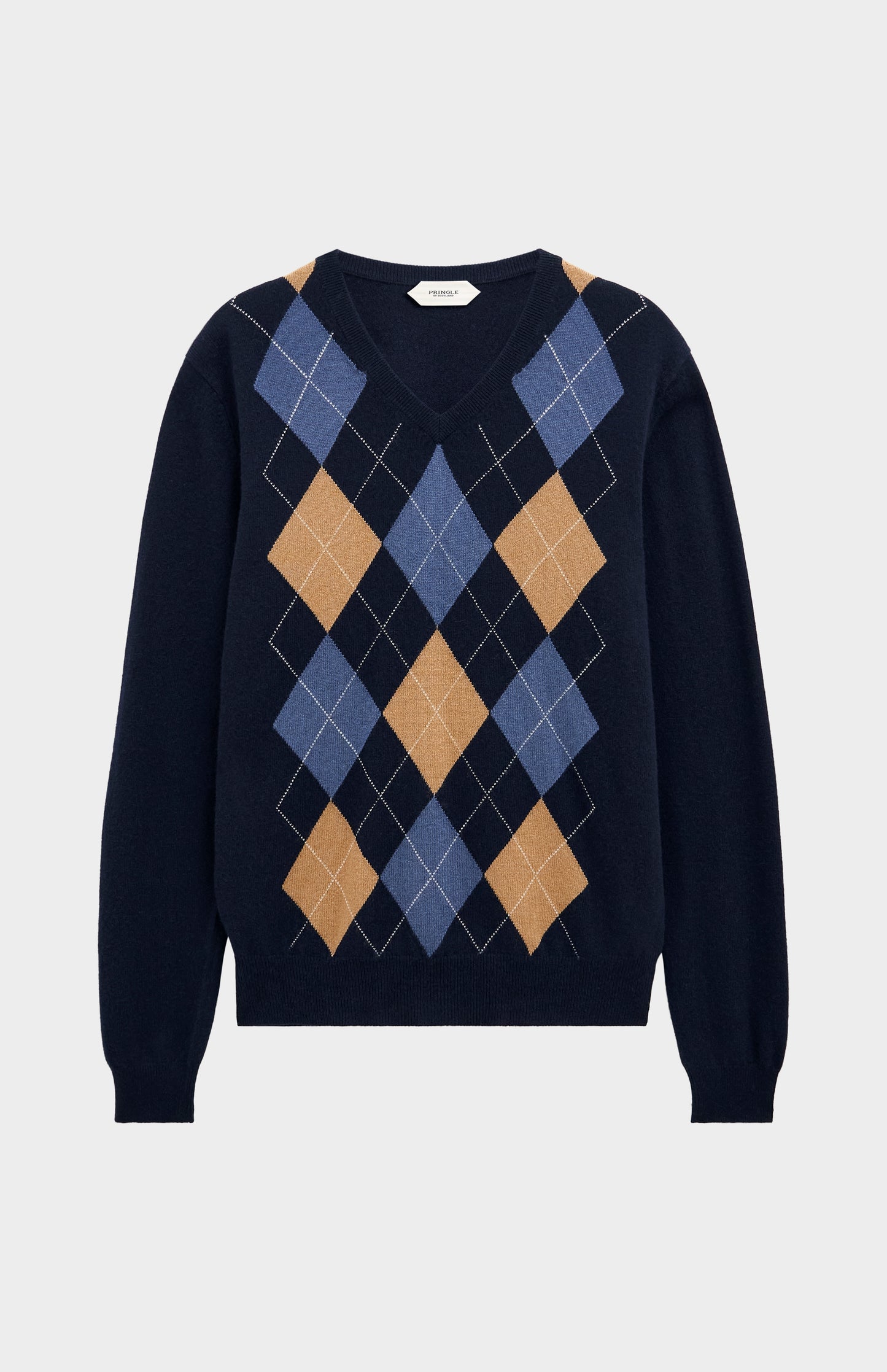 Men's Classic V-neck Cashmere Argyle Jumper In Navy / Camel / Blue Black
