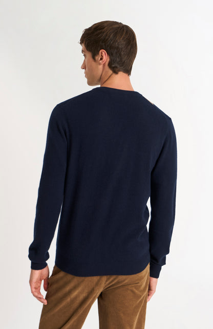 Men's Classic V-neck Cashmere Argyle Jumper In Navy / Camel / Blue Black