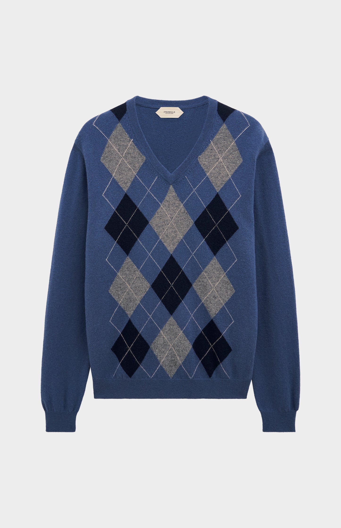 Men's Classic V-neck Cashmere Argyle Jumper In Blue / Navy / Grey