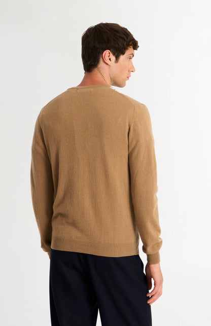 Men's Classic V-neck Cashmere Argyle Jumper In Camel / Ecru / Grey