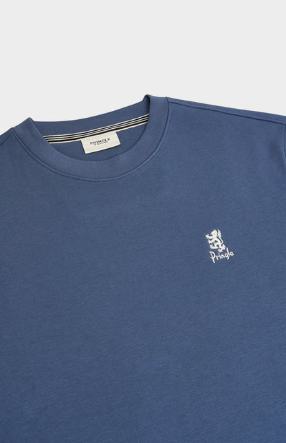 Pringle of Scotland Men's Crew Neck Sweatshirt In Bering Sea Blue showing embroidery