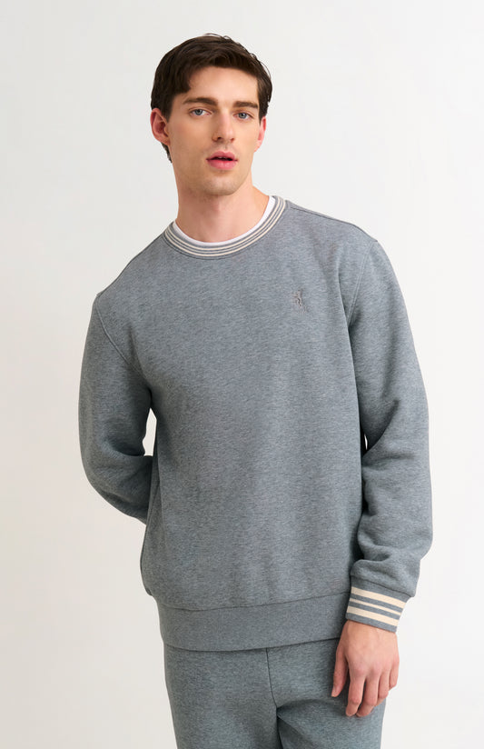 Mens Cotton Crew Neck Sweat in Grey Melange