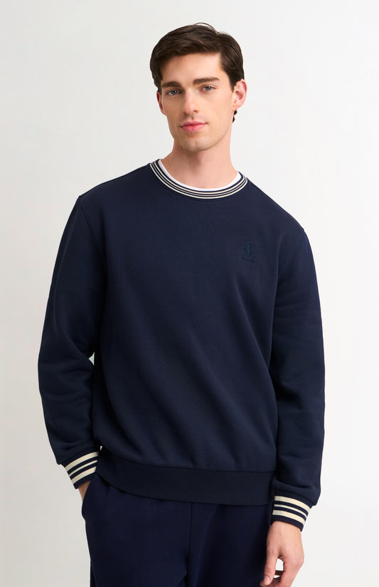 Mens Cotton Crew Neck Sweat in Navy