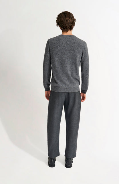 Men's Classic Round Neck Cashmere Jumper In Grey Melange