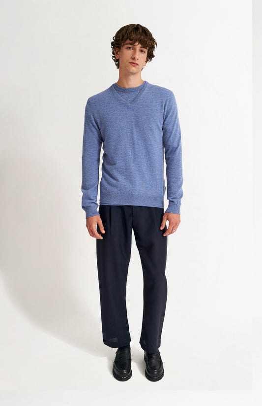 Pringle Men's Classic V Neck Cashmere Jumper In Blue Melange on model full length