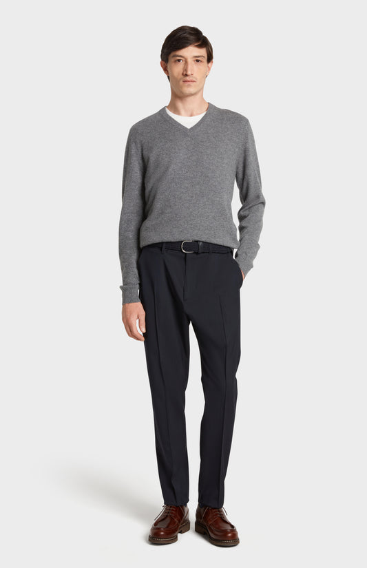 Full Front Look in Pringle of Scotland Men's V Neck Cashmere Jumper in Grey Melange