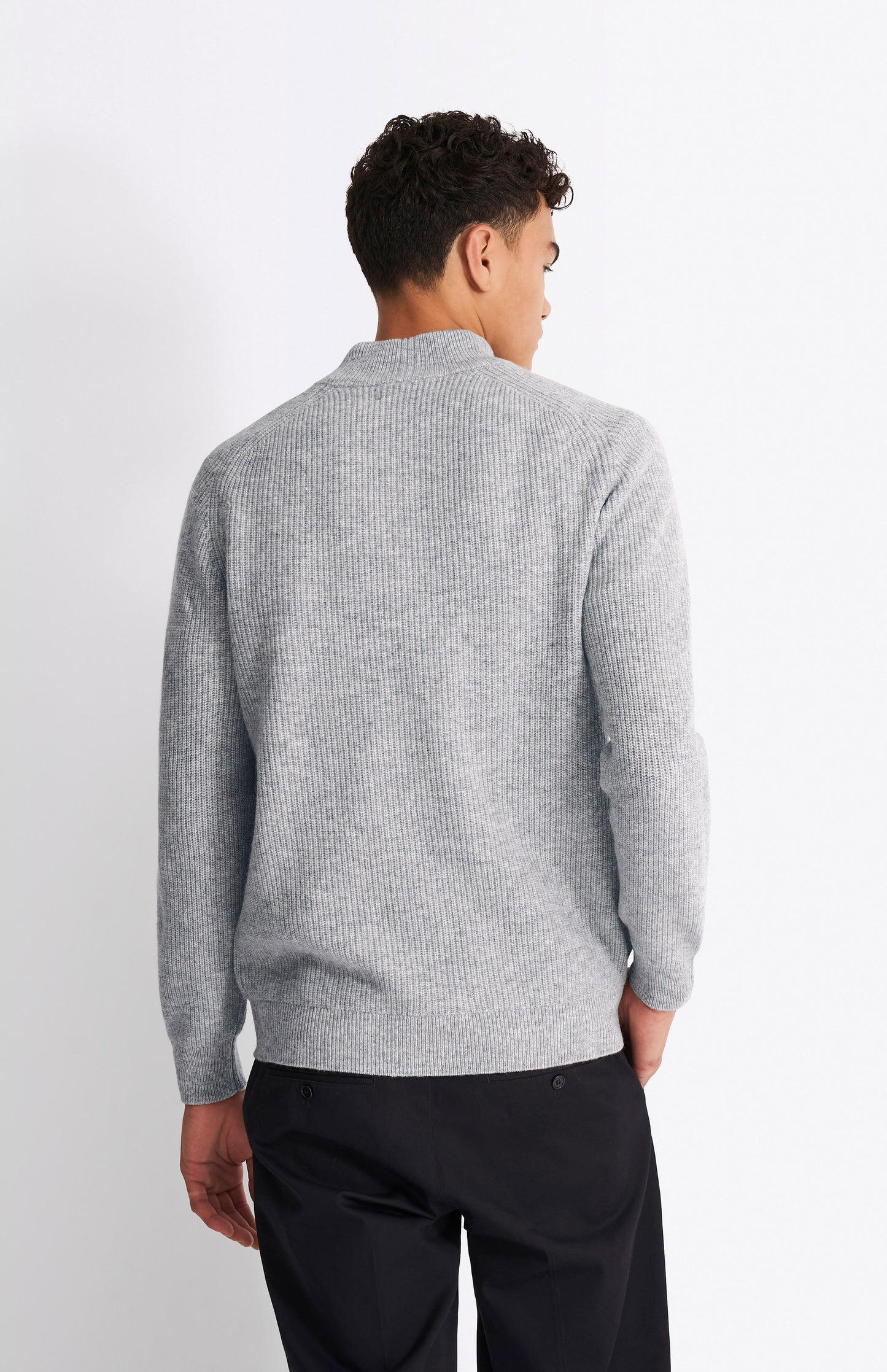 Pringle Men's Quarter Zip Cable Knit Lambswool Jumper in Light Grey rear view